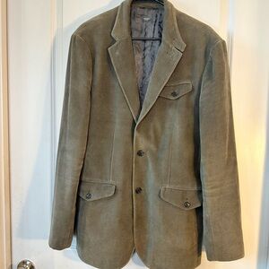 Armani Exchange Loden Green 2 Button Lined Long Velveteen Blazer, 40 Long